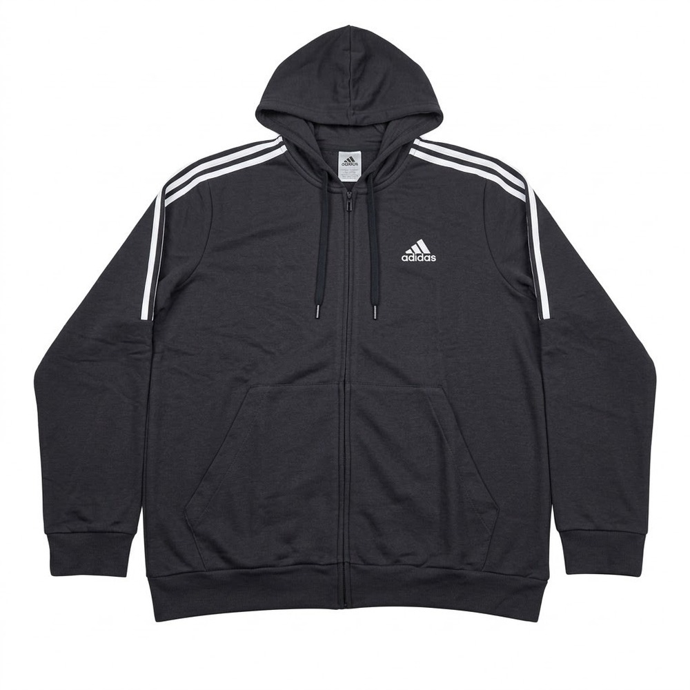 Adidas Essentials 3-Stripes Full Zip Hoodie Black White XL NWT GK9032
